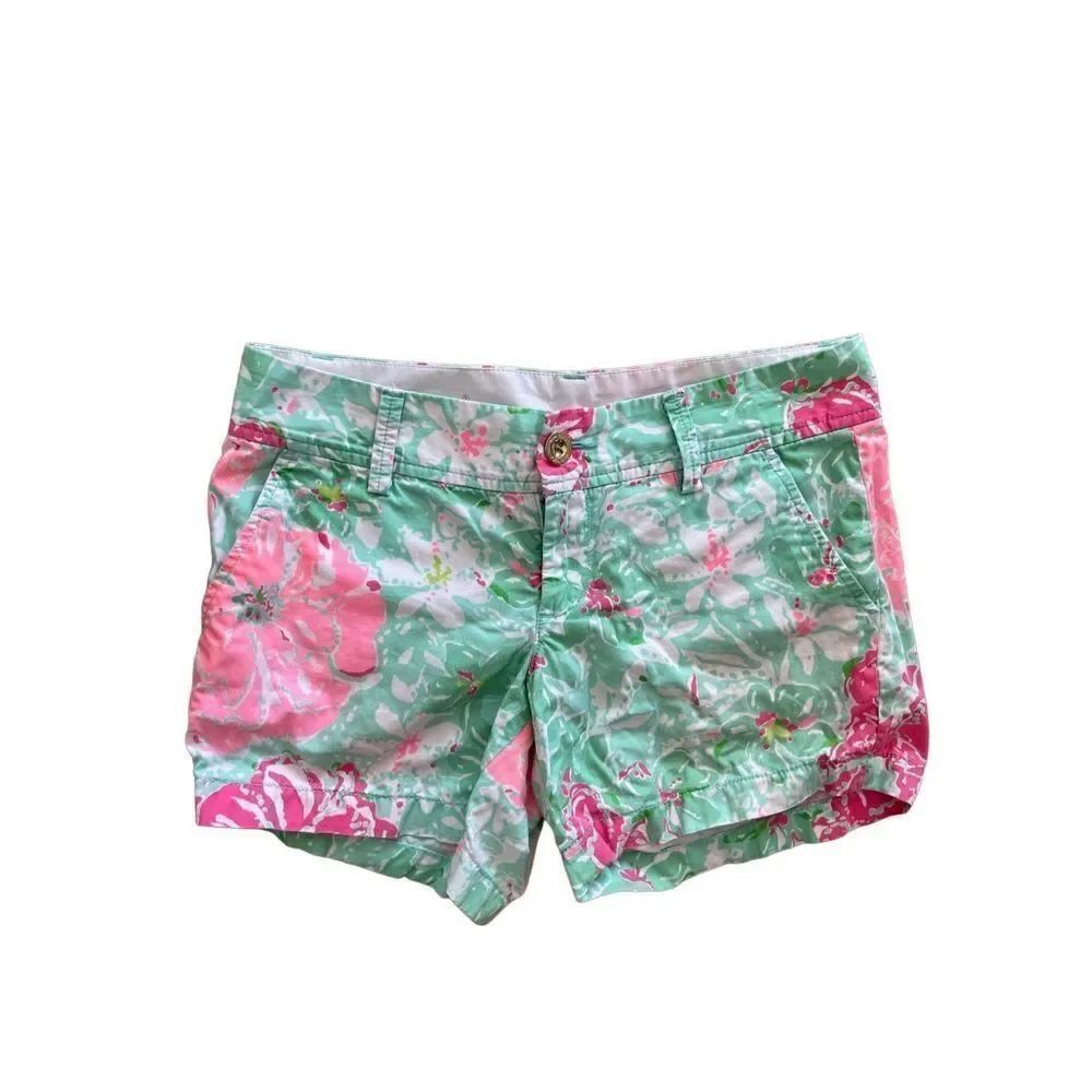 Lilly Pulitzer Women’s Mint Green & Pink Floral Print The Callahan Shorts Size 2